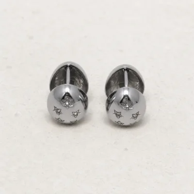 Brincos Argola Abaulados com Estrelas prateado, referência 84061-03