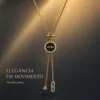 colar dourado em Y, variante dourada, pedra clara, referência 84306