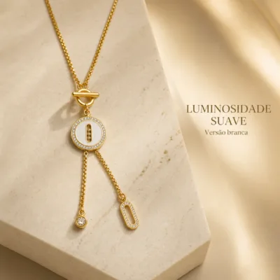 colar dourado em Y, variante dourada, pedra clara, referência 84306