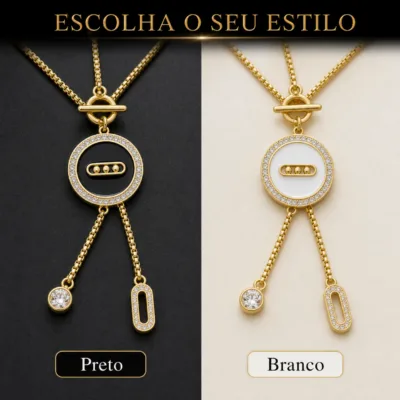 colar dourado em Y, variante dourada, pedra clara, referência 84306