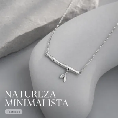 colar com ramo, variante dourada, pedra clara, referência 84398-04