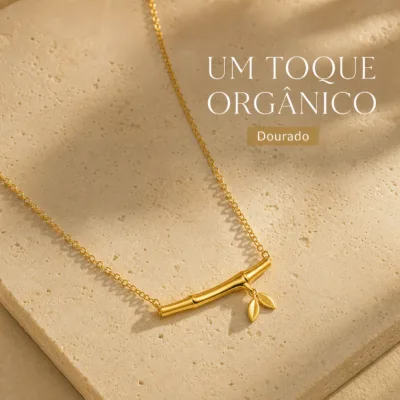 colar com ramo, variante dourada, pedra clara, referência 84398-04