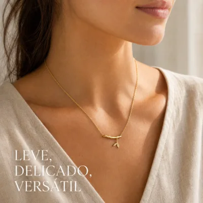 colar com ramo, variante dourada, pedra clara, referência 84398-04