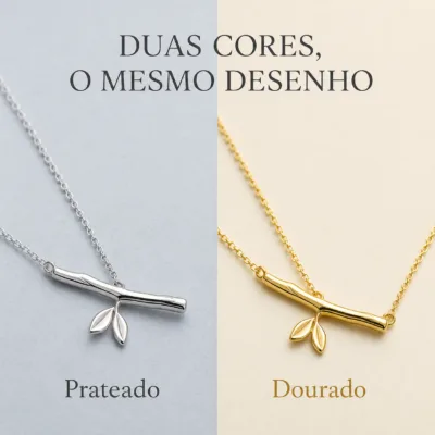 colar com ramo, variante dourada, pedra clara, referência 84398-04