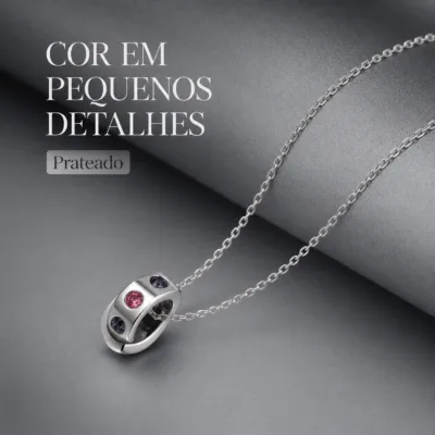 colar com pendente colorido, variante dourada, pedra clara, referência 84399-02