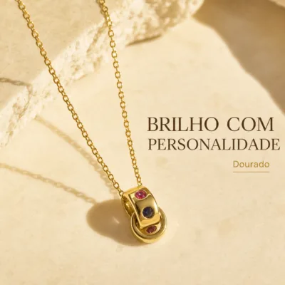 colar com pendente colorido, variante dourada, pedra clara, referência 84399-02