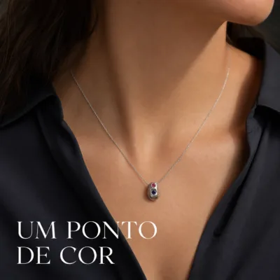 colar com pendente colorido, variante dourada, pedra clara, referência 84399-02