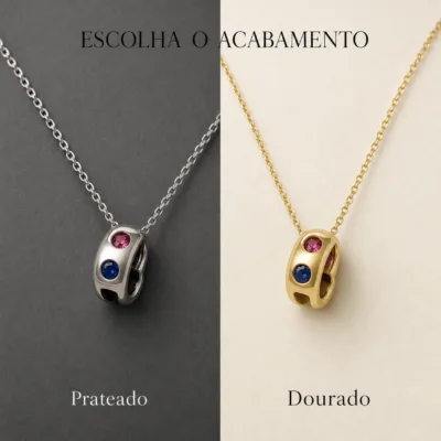colar com pendente colorido, variante dourada, pedra clara, referência 84399-02