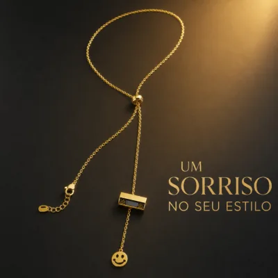 colar dourado com sorriso, fundo branco, referência 84399-03