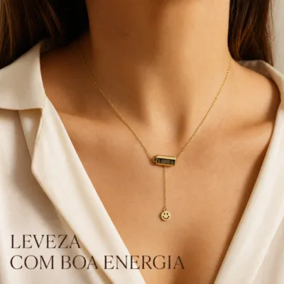 colar dourado com sorriso, cetim marfim, referência 84399-03
