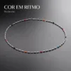 colar prateado com contas, variante dourada, pedra clara, referência 84421-04