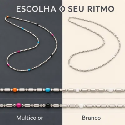 colar prateado com contas, variante dourada, pedra clara, referência 84421-04