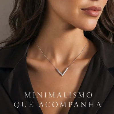colar prateado minimalista, variante dourada, pedra clara, referência 84425-01
