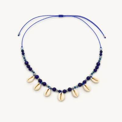 Colar Azul com Búzios Pendentes — 2 Modelos | Venda à Unidade — A — Azul-Escuro