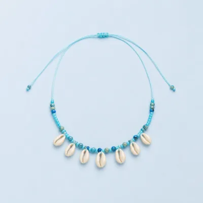 Colar Azul com Búzios Pendentes — 2 Modelos | Venda à Unidade — B — Azul-Claro