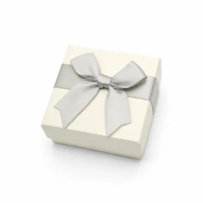 Caixa Branca com Laço Cinzento 7x7 cm