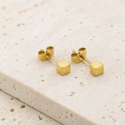 Brincos Pequenos Cubo Dourado, referência 84729-01