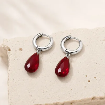 Brincos Argola Prateada com Gota Colorida, referência 84731-02