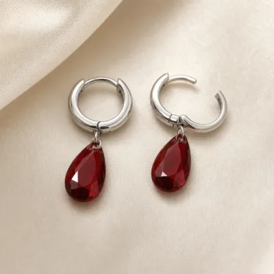 Brincos Argola Prateada com Gota Colorida, referência 84731-02