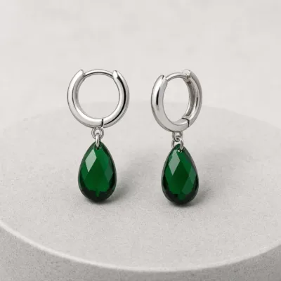 Brincos Argola Prateada com Gota Colorida, referência 84731-02