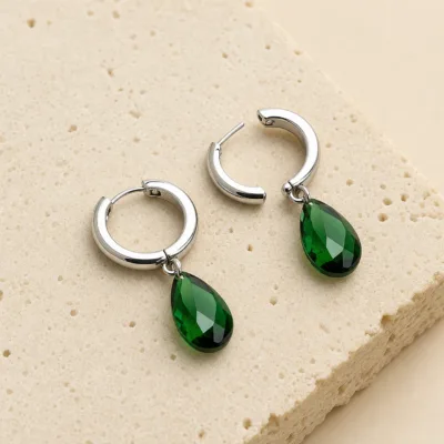 Brincos Argola Prateada com Gota Colorida, referência 84731-02