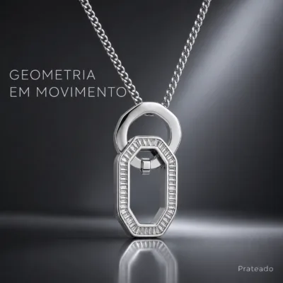 colar geométrico, variante dourada, pedra clara, referência 84735-02