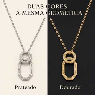 colar geométrico, variante dourada, pedra clara, referência 84735-02