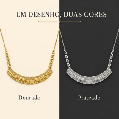 colar padrão geométrico, variante dourada, pedra clara, referência 84739