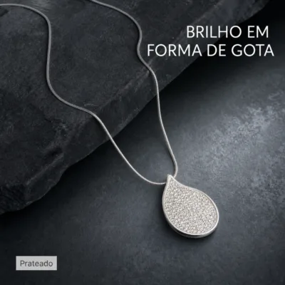 colar gota brilhante, variante dourada, pedra clara, referência 84742