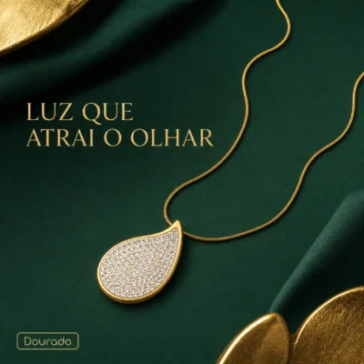 colar gota brilhante, variante dourada, pedra clara, referência 84742