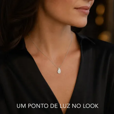colar gota brilhante, variante dourada, pedra clara, referência 84742