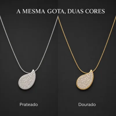 colar gota brilhante, variante dourada, pedra clara, referência 84742