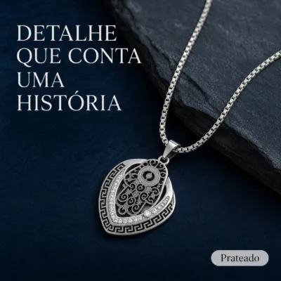 colar gota padrão geométrico, variante dourada, pedra clara, referência 84759