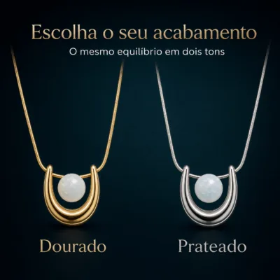 colar com esfera branca, variante dourada, pedra clara, referência 84837-01