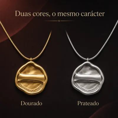 colar com medalha orgânica, variante dourada, pedra clara, referência 84837-02