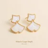 Brincos Leque Duplo com Efeito Nacarado dourado, referência 84856