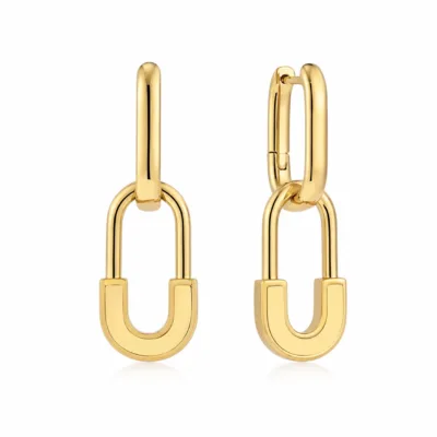 Brincos de Elos Duplos com Argola Retangular dourado, referência 84858-02