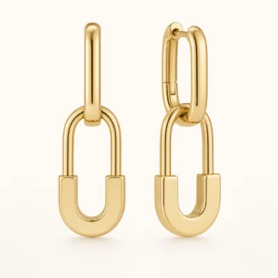 Brincos de Elos Duplos com Argola Retangular dourado, referência 84858-02