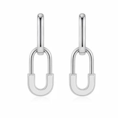 Brincos de Elos Duplos com Argola Retangular prateado, referência 84858-02