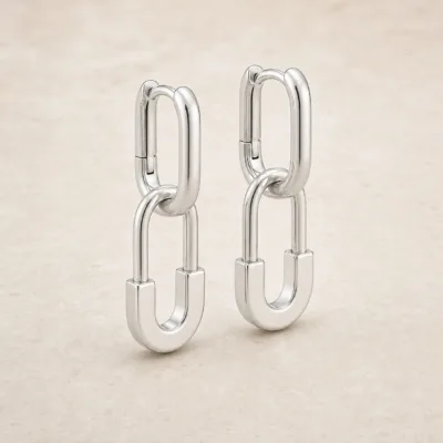 Brincos de Elos Duplos com Argola Retangular prateado, referência 84858-02
