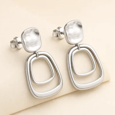 Brincos com Aros Geométricos Duplos prateado, referência 84859-01