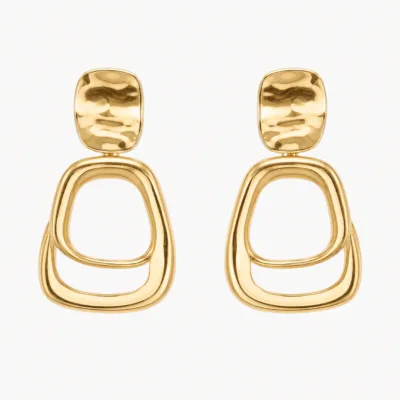 Brincos com Aros Geométricos Duplos dourado, referência 84859-01