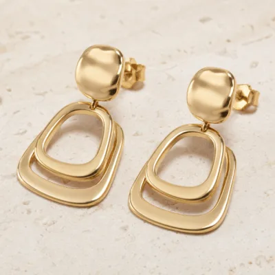 Brincos com Aros Geométricos Duplos dourado, referência 84859-01