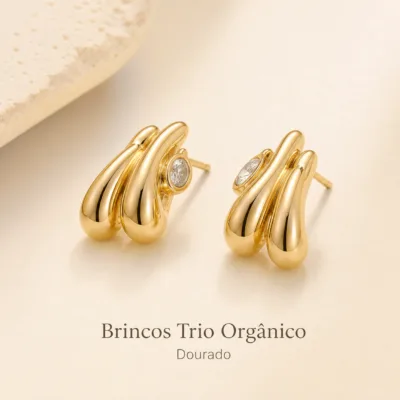 Brincos trio orgânico dourado