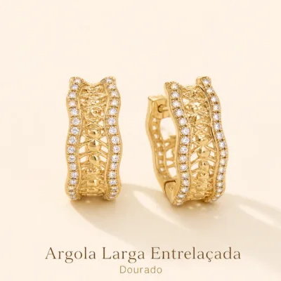 Argola larga entrelaçada dourada