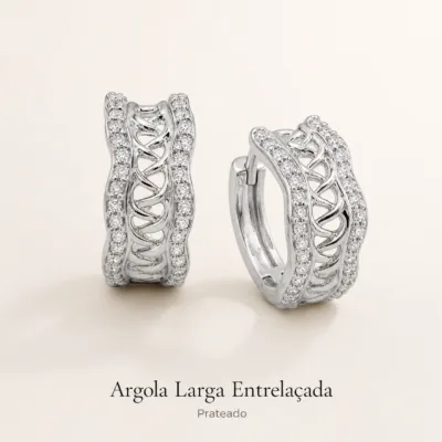 Argola larga entrelaçada prateada