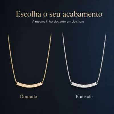 colar com barra curva, variante dourada, pedra clara, referência 85114-02