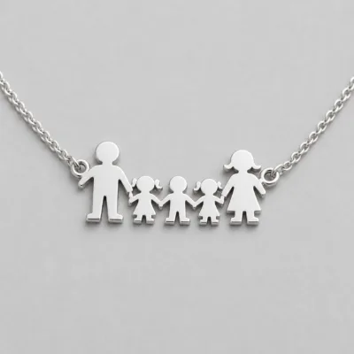 colar família cinco figuras, variante dourada, pedra clara, referência 85125-04