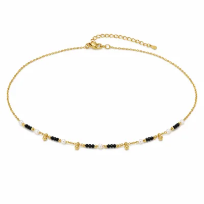 colar dourado pérolas pedras amuletos modelo B Cinco Gotas Douradas em fundo branco