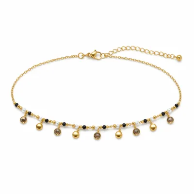 colar dourado pérolas pedras amuletos modelo F Gotas Douradas e Fumadas em fundo branco